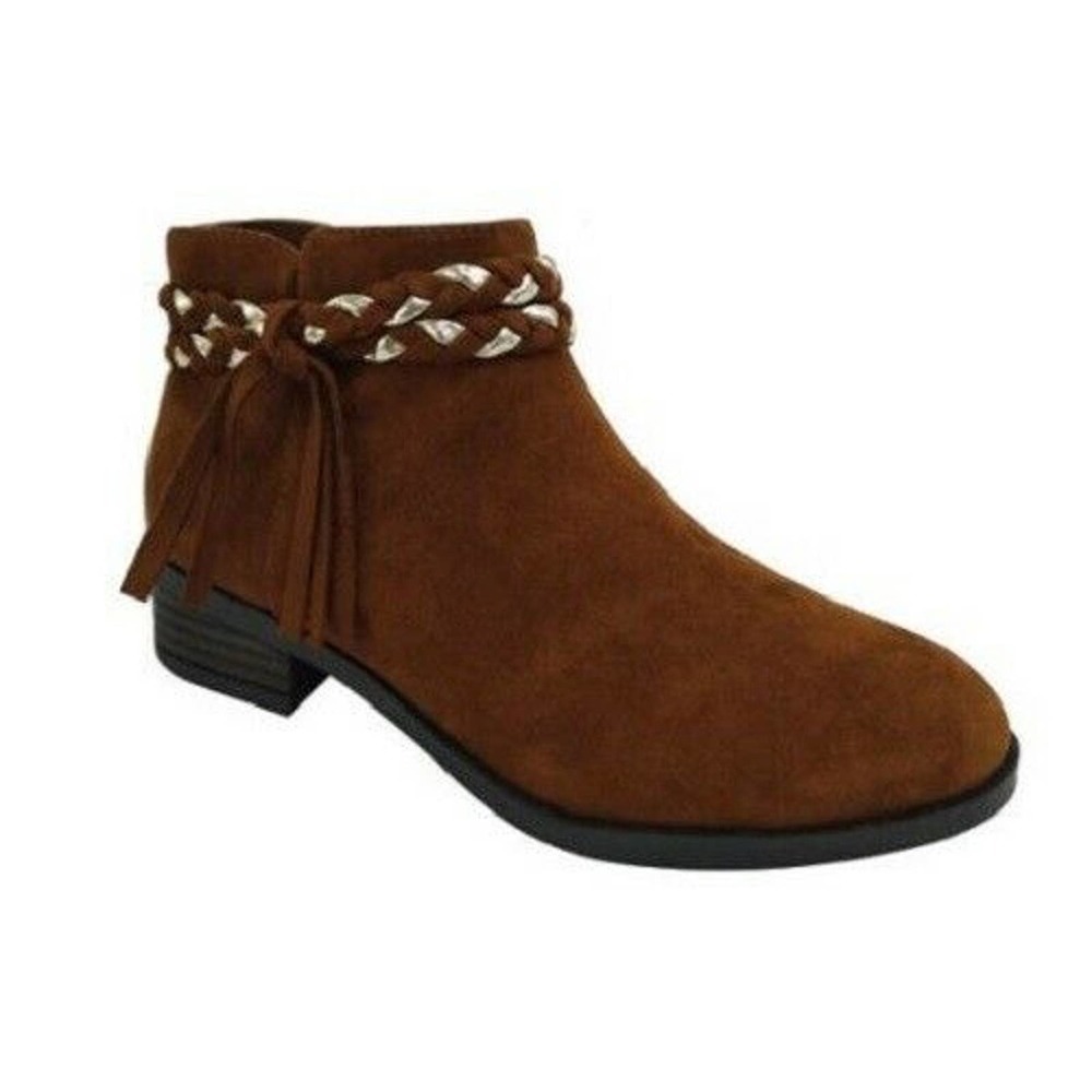 FAUX SUADE BRAIDED ANKLE BOOTIES SIZE 6 WOMAN JUNIORS